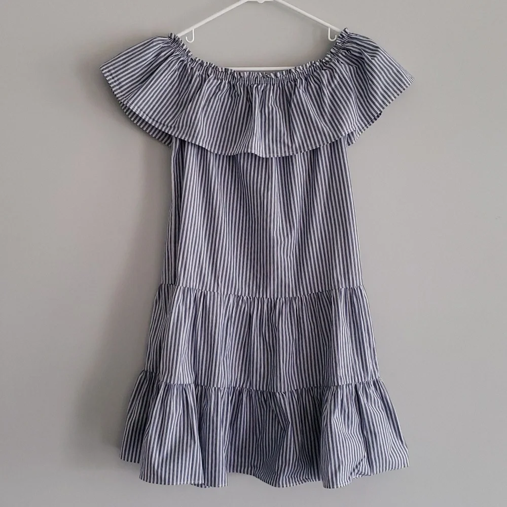 Cremieux Niko Striped Ruffle Off Shoulder Dress XS - Picture 3 of 8